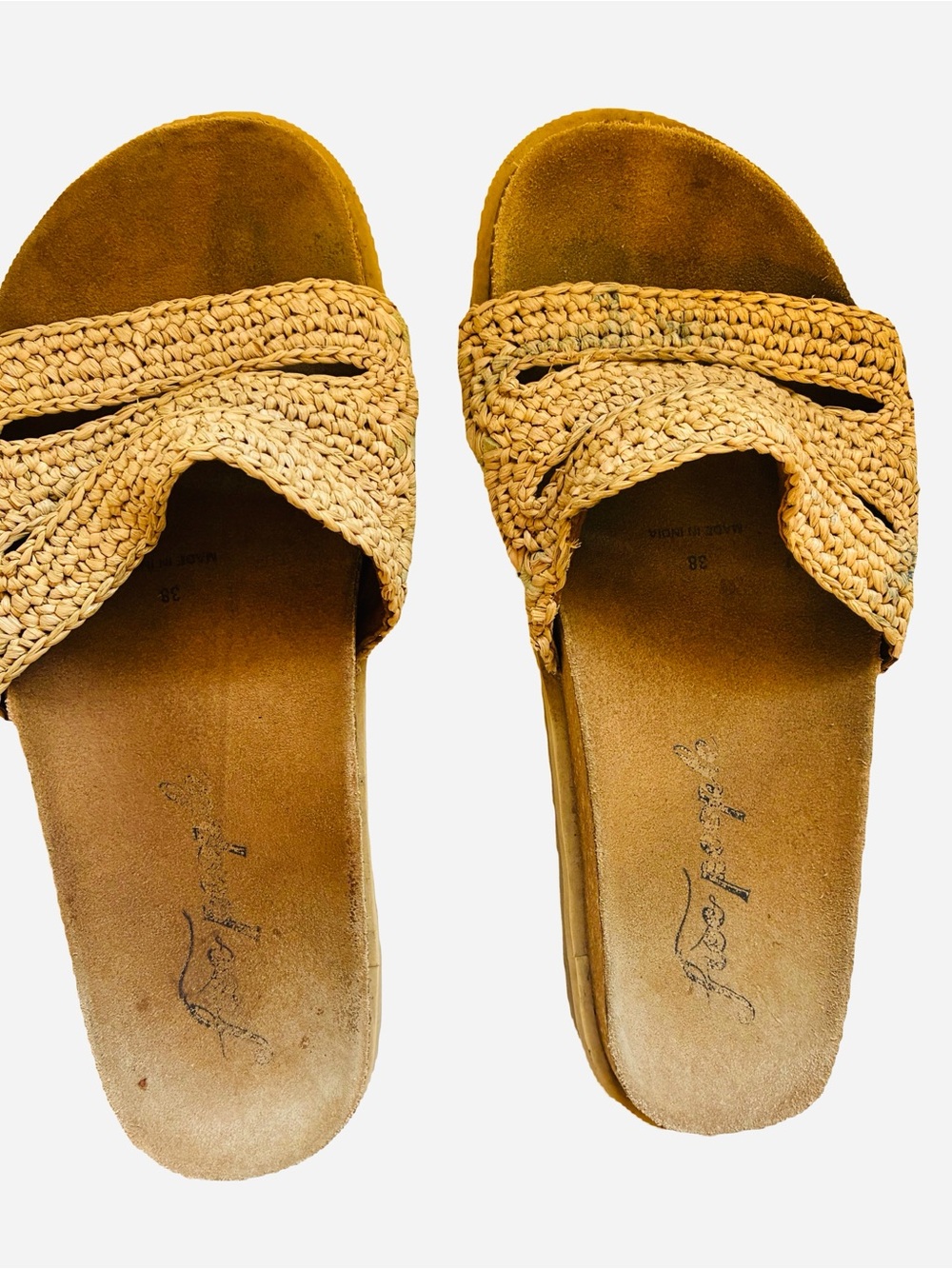 Free People Woven Slide Sandals in Tan